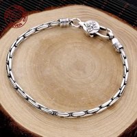 Simplicity Vintage S925 Sterling Silver Bracelet Snake Bone Chain Sculpture Petal Vajra Buckle Bracelet Jewelry Gift