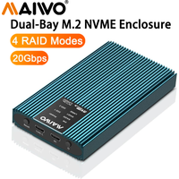 MAIWO Dual Bay M2 NVMe SSD Case Type C USB3.2 Gen2x2 20Gbps M2 Hard Drive Box Portable NVMe Dual-disk RAID Array Box