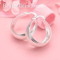 925 Sterling Silver 25mm Delicate Textured Round Earrings for Women, Fashionable Wedding Jewelry Accessories Gifts
