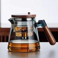 Creative Magic Glass Teapot 750ml Heat Resistant Lazy Kungfu Drip Teapot Press Control with Wooden Handle Tea Pot with Infusers