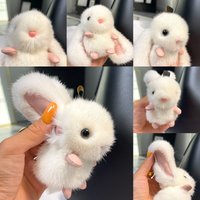 Plush Bunny Key Pendant Cartoon Big Ears Rabbit Car Keychain Girls Bag Doll Ornament Birthday Gift