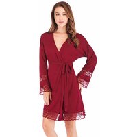 Lace Robe Women's Soft Modal Bathrobe Solid Color Cardigan Long Sleeved Nightgown Loose Casual Sleepwear Intimate Kimono