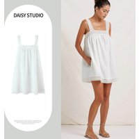 Spring New Women's Simple Square Collar Sleeveless Lace Splicing Short Strapless Dress Casual Loose Fit A-Line Skirt Dress