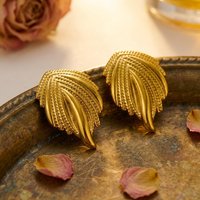 Waterproof Gold Color Palm Leaf Stud Earrings for Women Chunky Tropical Plant Jewelry Tarnish Free Stainless Steel Jewelry Gift
