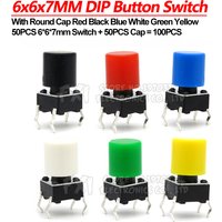 50 Pairs 100PCS 6x6x7mm PCB Momentary Tactile Tact Mini Push Button Switch Module DIP 4PIN With Round Cap fdkjgecf 6*6*7mm