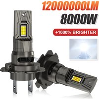 2pcs High Power H7 H4 LED Bulb 1:1 Mini Size H1 Turbo Headlight 6000K 12000000LM 8000W with Fan Super Brighter 12V 24V Auto Lamp