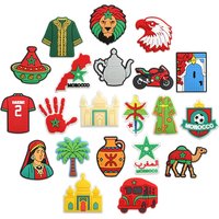 21pcs Moroccan PVC Garden hole shoes charm national flag pottery buckle personalized DIY removable Clog Decor Fit Festival Gift