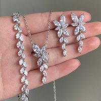 ZAKOL Exquisite Luxury Leaf AAA Zirconia Earring Necklace Bracelet Set for Women Buling Buling CZ Wedding Party Jewelry Set