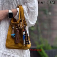 Bag charm for women's bag,suede leather bag frosted cowhide new doll pendant handbag vintage tassel handbag bag accessories