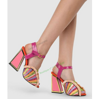 Pink Strange Style Sandals Fringe Fan Decor Shoes for Women Peep Toe Mixed Color High Heels Wedding Shoes 2023 Zapatillas Mujer