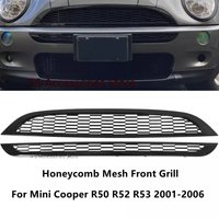 2PCS Glossy Black Front Upper & Lower Honeycomb Mesh Front Grill Grille For Mini Cooper R50 R52 R53 2001-2006 51137026202