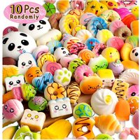 10pcs Random Squishes Toy Mini Soft Bread Toys Keychain Cute Banana Cake Toast Squishy Toy Kawaii Kitchen Toys Pretend Play Food