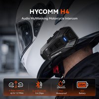 HYCOMM H4 Motorrad-Intercom mit Mesh- und Bluetooth-Funktion, Bluetooth-Intercom für 4 Fahrer mit einer Reichweite von bis zu 1,2 Meilen, Audio-Multitasking, universelle Kopplung, Musik-Sharing,