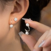 Dainty Sparkling S Shape Double CZ Ball Wrap Stud Earrings Stainless Steel Non Tarnish Women Statement Jewelry