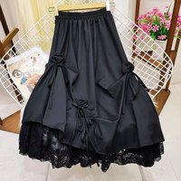 Elastic High Waist A-Line Midi Skirt with 3D Flower Design for Women Spring Summer 2024 Polyester Fabric Commute Style