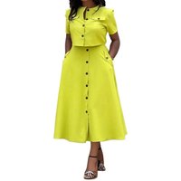 Skirts Shirt Women's Two-piece Set Elegant O Neck Short-sleeved Button Top High Waist Skirt 2-piece Suit Woman Spring Summer