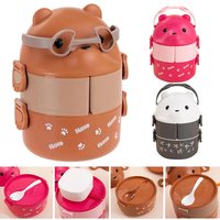 Eyeglass Bear Thermal Bento Box Stackable Bento Box Portable Cute Cartoon Children Lunch Box Double Layer Food Storage Container