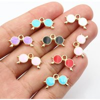 20pcs Funny Enamel Sunglasses Charms Pendant 10x18mm Alloy Metal DIY Jewelry Making Accessories for Earrings Bracelet Necklace