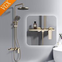 VGX Gold Shower System Set Bathroom Shower Faucet Set 3-way Rainfall Shower Set Shower Mixer Crane with Hand Shower Set Black