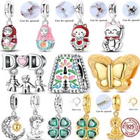 Original 925 Sterling Silver Can Be Opened Doll Clover Charms Beads Fit Original Bracelet Making Fine Jewelry Women DIY Gift