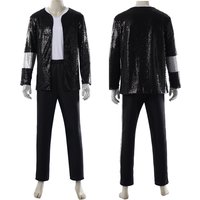 Michael Jackson Cosplay Costume Impersonator MJ Black Sequin Jacket Pant Outwear Kids Adults Dance Star Hip Hop Stage Outfits