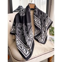 90*90cm Silk Scarves Women Print Twill Square Head Hijab Ladies Luxury Shawl Bandanna Female Muffler Chiffen Wrap Foulard Ribbon