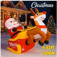 4.92FT Inflatable Toy Santa Claus Reindeer Sleigh Xmas LED Decoration Home Ornaments Festive Gift Supplies for Garden Decor