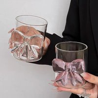 320ML Pink Bow Tie Princess Glass Juice Cup Cute Bow Tie Mug Glass Cup Christmas Gift Transparent Creative Milk Coffee Water Cup