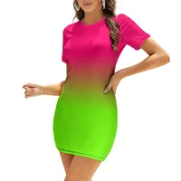 Neon Pink and Neon Green Ombré Shade Color Fade Short-Sleeved Dress summer outfits for women 2025 dress summer Dress