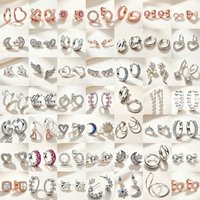 2026 New 925 Silver Red Pink Bow Sun Moon Snowflake Earrings Suitable For Women's Holiday Exquisite wedding party Jewelry Gifts
