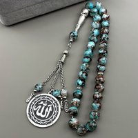 Muslim Worship Prayer Hand Chain For Men Islam 33Pcs Prayer Rosary Allah Quran Nature Stone Tassel Faith Bracelet Jewelry