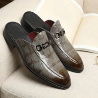 Men's Big Size 47 48 Crocodile Embossed Mules Slip-On Closed Toe Backless Loafers Casual Comfort Flat Leather Shoes