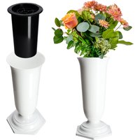 KADAX Vase Flakon für Friedhof Grabstein Weiß 23cm
