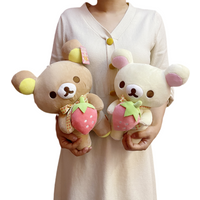 New Strawberry Rilakkuma Plush Toy Cute Soft Teddy Bear Stuffed Doll Cartoon White Brown Couple Friends Birthday Gift for Kids