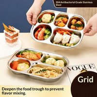 2/3/4 Grids 304 Stainless Steel Divided Plates Reusable Square Dinner Plate Fruit Salad Dish Tableware Container Set