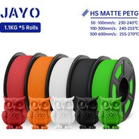 JAYO PETG 3D Filament 1.75MM High Speed PETG 3D Printer Filament 5Rolls High Flow Speedy Matte Effect 3D Printing Mateials
