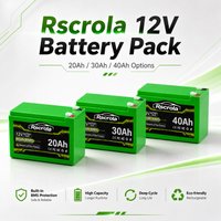 12V Rechargeable Battery Pack 20Ah 30Ah 40Ah with Built-in BMS Protection, High Capacity Deep Cycle Battery for Outdoor Equipmen