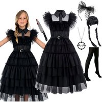 Robe noire gothique en tulle pour filles, robe à volants et à plusieurs couches avec ceinture, idéale pour Halloween, les bals, les soirées, les déguisements d’élèves, les carnavals.