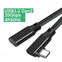 20Gbps USB 3.2 Gen2 Type C Extension Cable Male to Female 90 Degree Elbow 4K 60Hz Video Cable Fast Charg Extender Data Cord 3 2