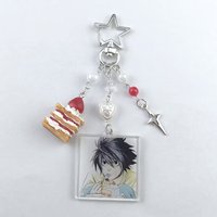 Handmade L Lawliet Cake Keychain Aesthetic Beaded Acrylic Pendant Anime Cosplay Backpack Keyring Fans Xmas Gift