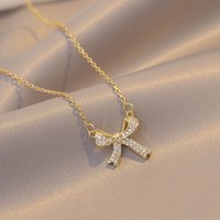 Yupsk Korean Fashion Zircon Bow Pendant Necklace for Women Girls Simple Sweet Choker Birthday Anniversary Jewelry Gift