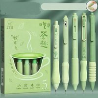 5Pcs Soothing Green Gel Pens Set, 0.5mm Quick Dry Black Ink Retractable Pens for Students School Office