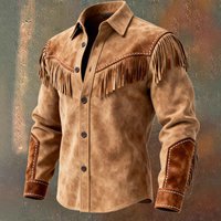 Unique Design Brown Tassel Leather Velvet Jacket Autumn Winter Vintage Style Fashionable Streetwear Top