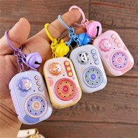 Mini Vintage Recorder Keychain Cute Cartoon Animal Music Player Tape-shaped Bag Pendant Car Key Ring Machine Gifts Radio Toy