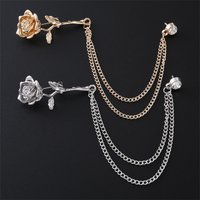 New Metal Rose Flower Brooch Rhinestone Tassel Chain Lapel Pins for Men and Women Trendy Jewelry Suit Shirt Badge Accessories