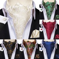 Black Pink Blue Red Gold Green Purple White Beige Mens Ascot Cravat Tie Hanky Cufflinks for Male Wedding Business Prom Gift