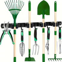 Metal Tool Rack with 4 Slots and 5 Hooks - Wall-Mounted Garden Tools, Broom, Mop and Garage Equipment, Tool Rack Storage, Black