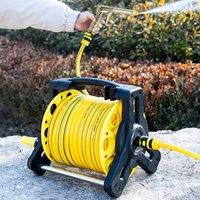 qwGarden Hose Truck, Garden Hose Reel Truck, Garden Sprinkler Truck, 25 M Hose with Multifunctional Alloy Thickened Plating Gun and Water Pipe Fitting Fittings, Yellowe