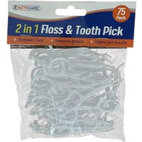 Acticare 75 Pack 2-in-1 Dental Floss Picks - Shred Resistant Flossers & Toothpick for Plaque Removal & Oral Hygiene Care