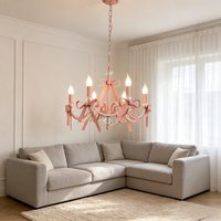 Modern Chandelier Lighting Korean Style Dining Room Led Pink Bow Knot Lamp